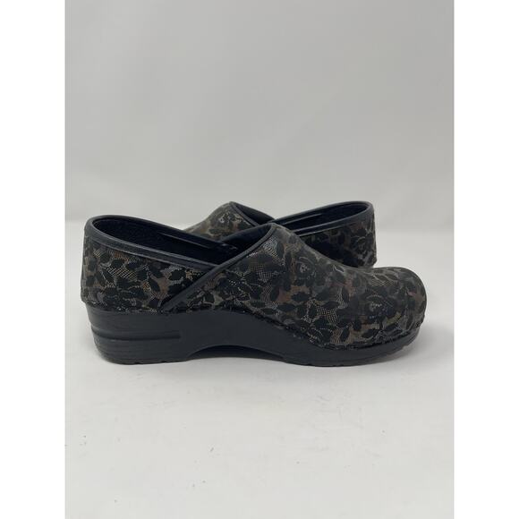 Sanita Black Leather Danish Clogs Floral Lace Pattern EUR 39 US 6.5 - Picture 10 of 13